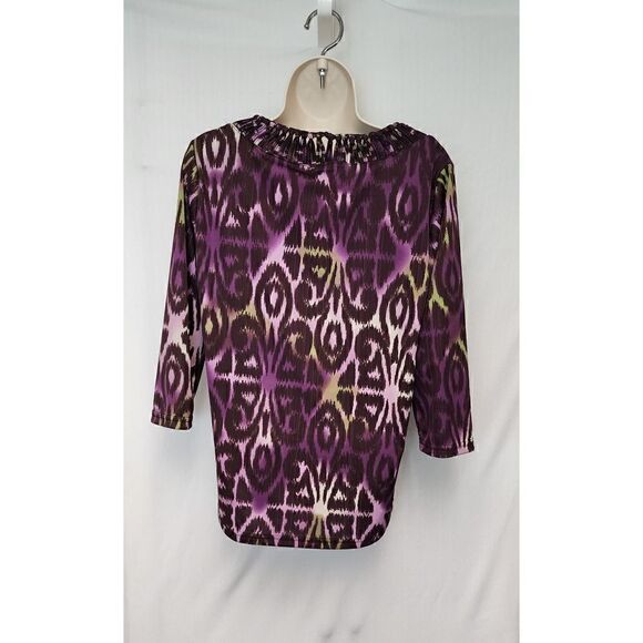Multiple 3/4 Sleeve Round Neck Multicolor Purple Blouse Size PM - Picture 4 of 4